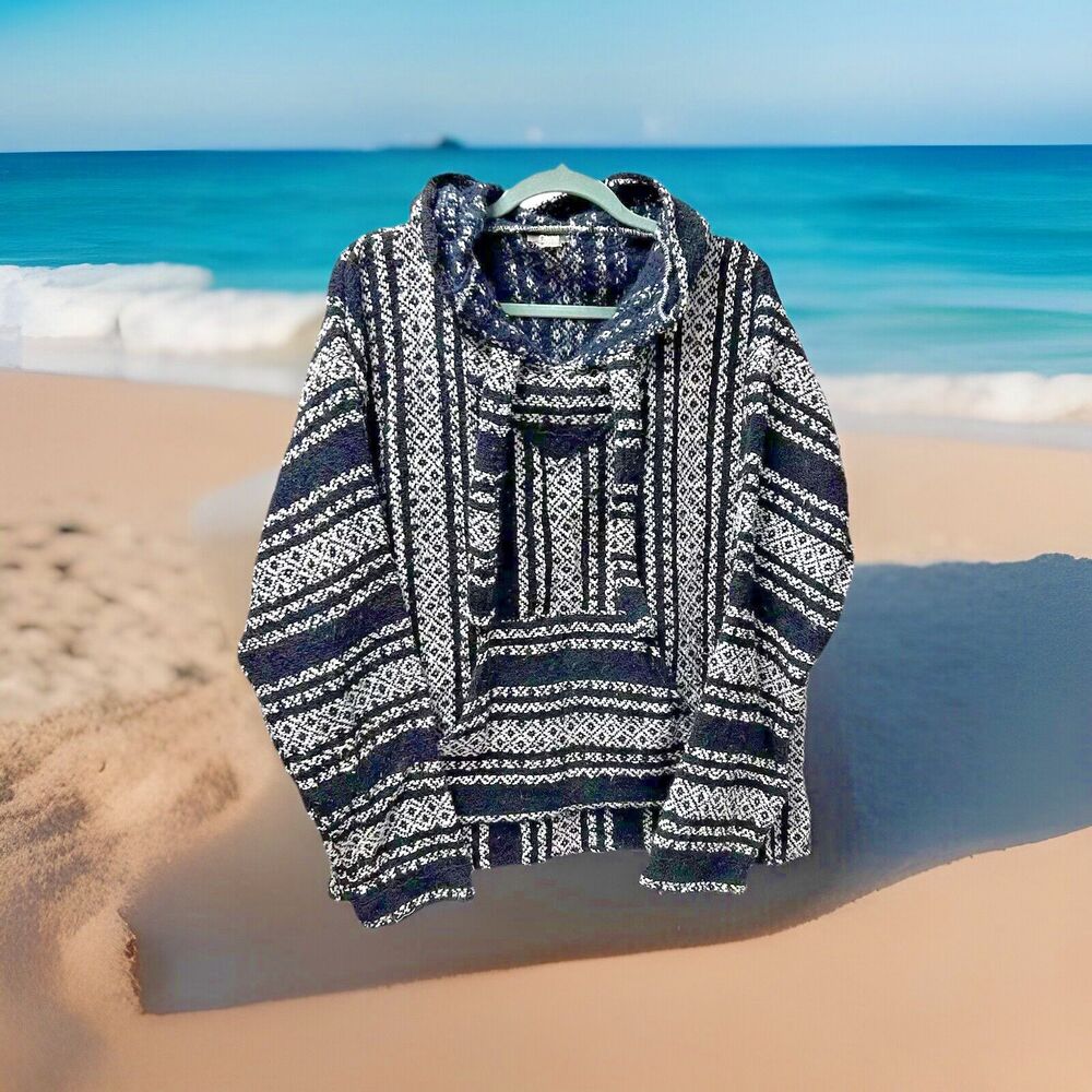 Y2k Oland Outdoors Baja Mexico Hippie Hooded Poncho with Pocket -Size Large??‎